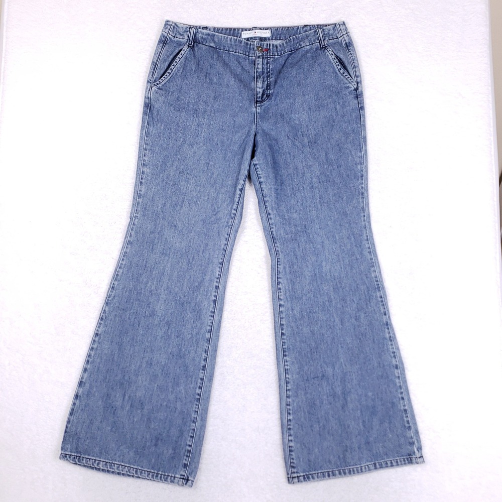 Tommy Hilfiger Vintage Flare Leg Jeans Blue Denim Wide Leg Womens Size‎ 14